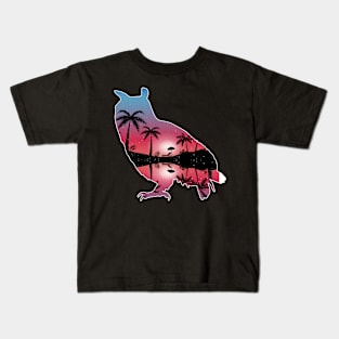 Owl Beautiful Sunset Beach Palm Tree Kids T-Shirt